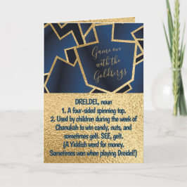 Hanukkah Define Dreidel Guld och Navy Helgkort