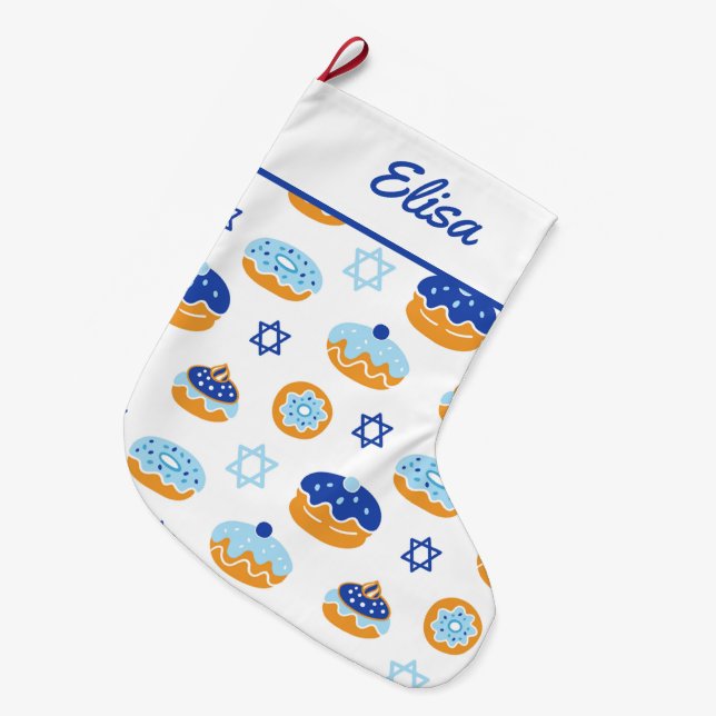 Hanukkah Dekorationer Jelly Donut Large Stocking Stor Julstrumpa (Framsidan (Hängande))