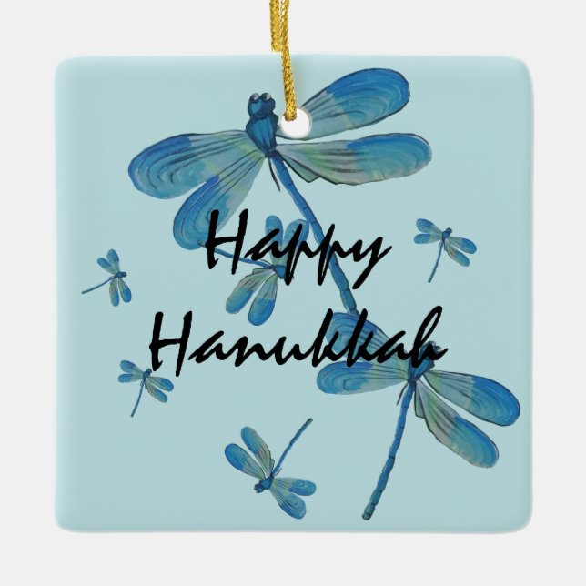 Hanukkah Delikate Blue Dragonfly Original Painting Julgransprydnad Keramik (Framsida)