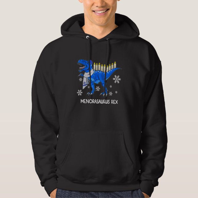 Hanukkah Dinosaur Menorasaurus Rex Dino Chanukah B Hoodie (Framsida)