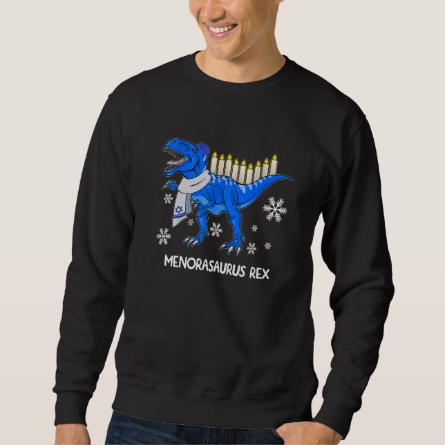Hanukkah Dinosaur Menorasaurus Rex Dino Chanukah B Lång Ärmad Tröja (Framsida)