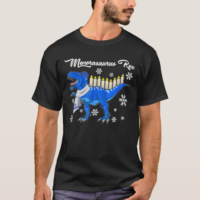 Hanukkah Dinosaur Menorasaurus t Rex Dino Chanukah T Shirt (Framsida)
