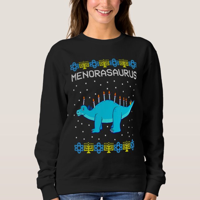 Hanukkah Dinosaur Menorasaurus Ugly Sweater   Dino T Shirt (Framsida)