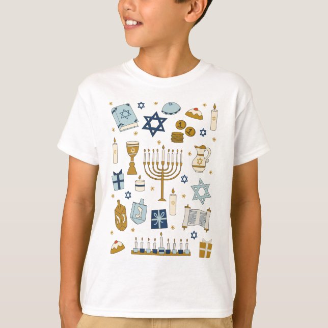 Hanukkah Doodles söta illustrerade T-Shirt (Framsida)