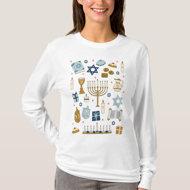 Hanukkah Doodles söta illustrerade T-Shirt (Framsida)