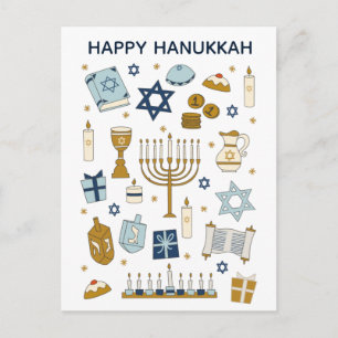 Hanukkah Doodles söta illustrerade vykort