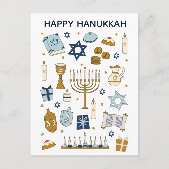 Hanukkah Doodles söta illustrerade vykort (Framsida)