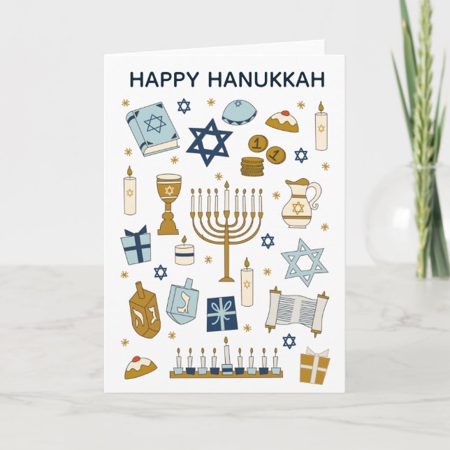Hanukkah Doodles sött mappat Helgdag Card Helgkort (Framsida)