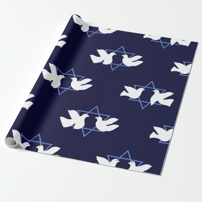 Hanukkah Dove Peace Star of David Patterned Presentpapper (Utrullad)