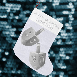 Hanukkah Dreidel Faux Silver Gnistra Chrismukkah Stor Julstrumpa
