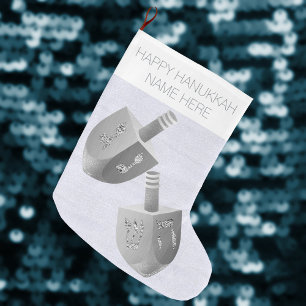Hanukkah Dreidel Faux Silver Gnistra Chrismukkah Stor Julstrumpa