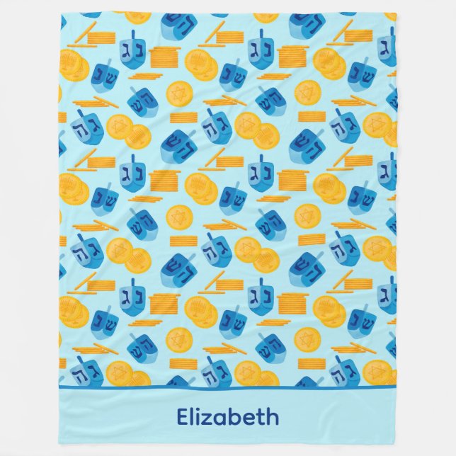 Hanukkah Dreidel Game Gelt Mörk blått Fleecefilt (Framsidan)