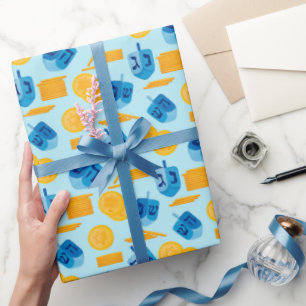 Hanukkah Dreidel Game Gelt Mörk blått Presentpapper
