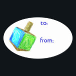 Hanukkah Dreidel Gift Märkre Stickers Ovalt Klistermärke<br><div class="desc">Dessa drömmärken är perfektens sätt att tala om för alla att denna present kommer från er! Lägg din gåva isär i Hanukkah-visningen i år.</div>