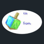 Hanukkah Dreidel Gift Märkre Stickers Ovalt Klistermärke<br><div class="desc">Dessa drömmärken är perfektens sätt att tala om för alla att denna present kommer från er! Lägg din gåva isär i Hanukkah-visningen i år.</div>
