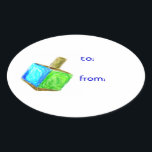 Hanukkah Dreidel Gift Märkre Stickers Ovalt Klistermärke<br><div class="desc">Dessa drömmärken är perfektens sätt att tala om för alla att denna present kommer från er! Lägg din gåva isär i Hanukkah-visningen i år.</div>
