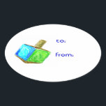 Hanukkah Dreidel Gift Märkre Stickers Ovalt Klistermärke<br><div class="desc">Dessa drömmärken är perfektens sätt att tala om för alla att denna present kommer från er! Lägg din gåva isär i Hanukkah-visningen i år.</div>