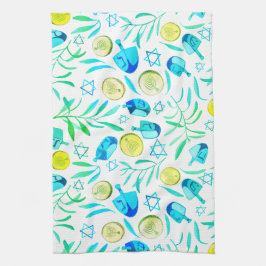 Hanukkah Dreidel Jewish Helgdag Mönster Kökshandduk