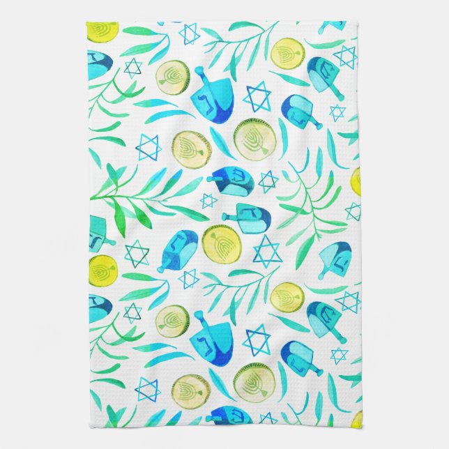 Hanukkah Dreidel Jewish Helgdag Mönster Kökshandduk (Vertikal)