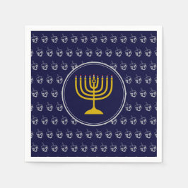 HANUKKAH Dreidel Menorah BLUE SILVER GRÅTT Pappersservett
