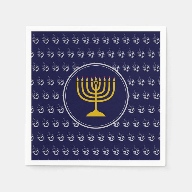HANUKKAH Dreidel Menorah BLUE SILVER GRÅTT Pappersservett (Framsidan)