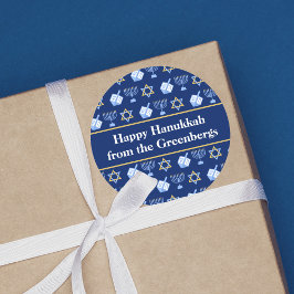 Hanukkah Dreidel Menorah Mönster Blue Anpassningsb Runt Klistermärke