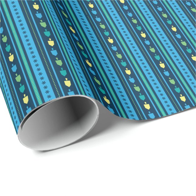 Hanukkah Dreidel Party Stripe Wrapping Paper Presentpapper (Rullad Hörn)