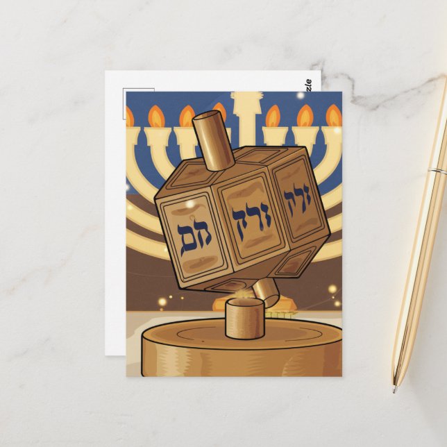 Hanukkah Dreidel Vykort (Fram/Back In Situ)