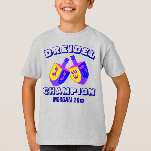 Hanukkah Dreidels färgrik rolig Dreidel mästare T Shirt (Framsida)