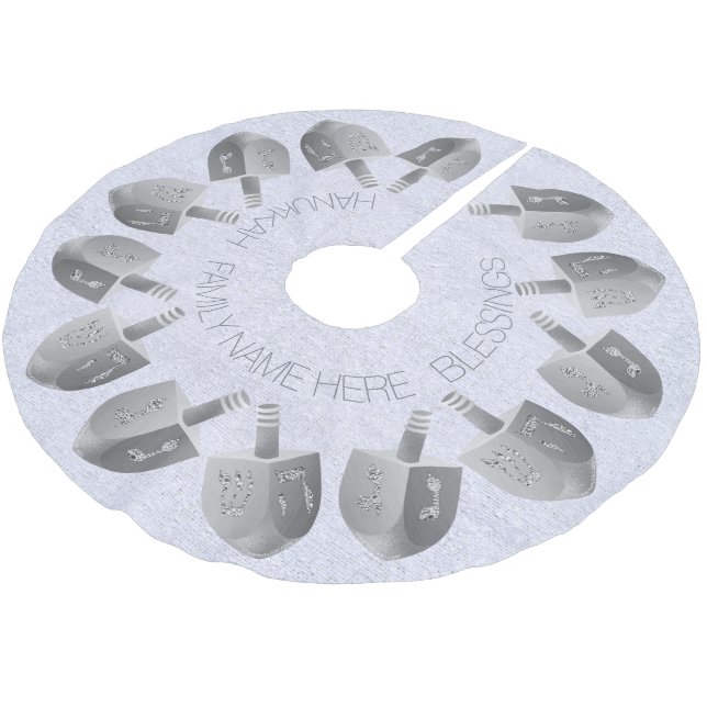 Hanukkah Dreidels Faux Silver Bling Chrismukkah Julgransmatta Borstad Polyester (Vinklad)