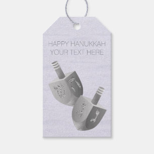 Hanukkah Dreidels Faux Silver Bling Personlig Presentetikett