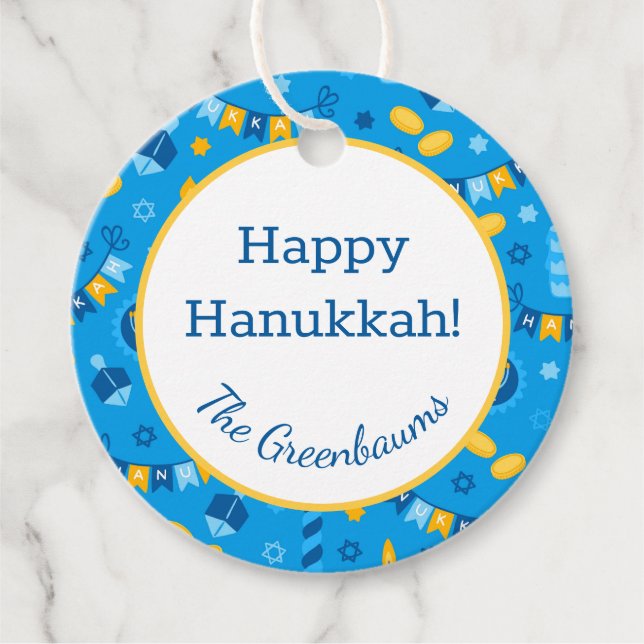 Hanukkah Dreidels Gift Märkre Gåvor Etiketter (Framsida)