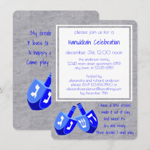 Hanukkah Dreidels in Blue Dreidel Sång Party Inbjudningar
