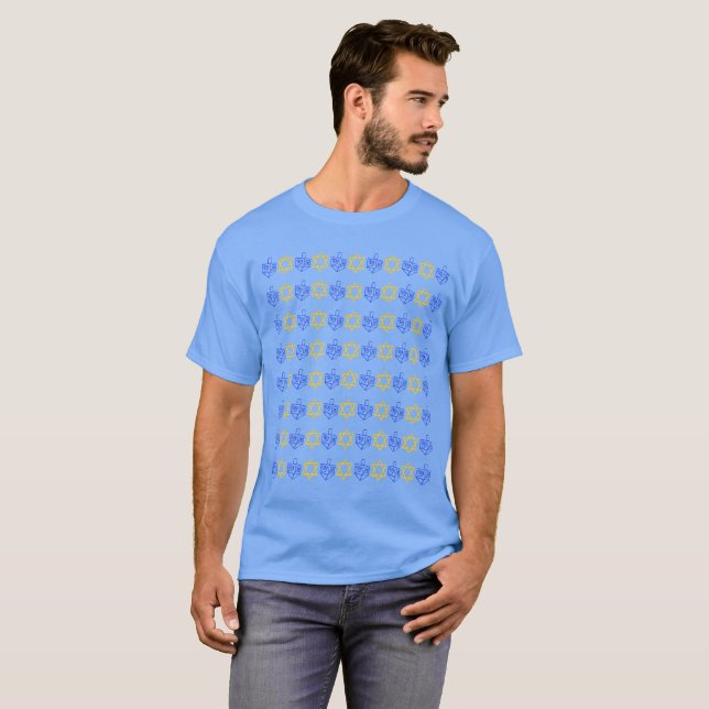 Hanukkah Dreidels + Stars T Shirt (Hel framsida)