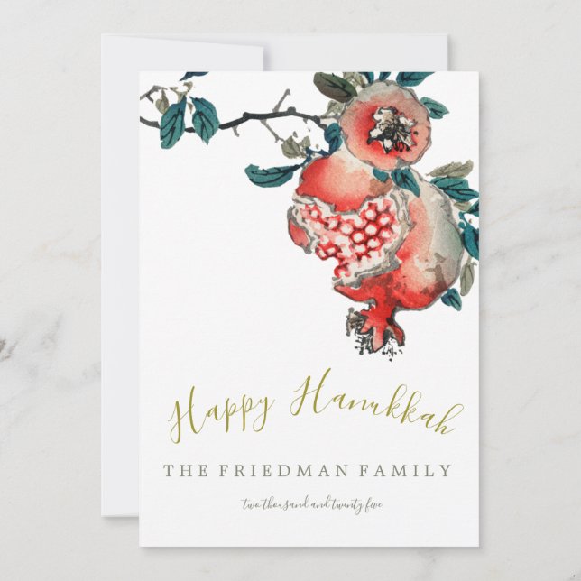 Hanukkah Elegant Ljusfestival Guld  Pomegranate Inbjudningar (Baksida)