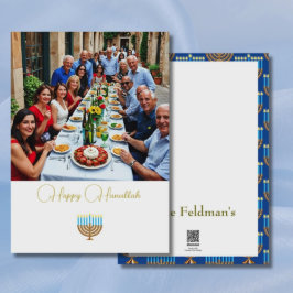 Hanukkah Family Photo Blue Guld Julkort