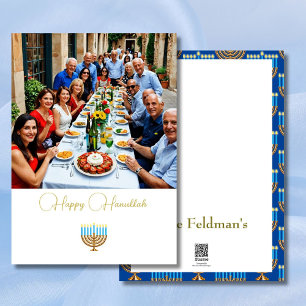 Hanukkah Family Photo Blue Guld Julkort