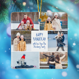 Hanukkah Family Photo Collage Cute Custom 2 Sided Julgransprydnad Keramik