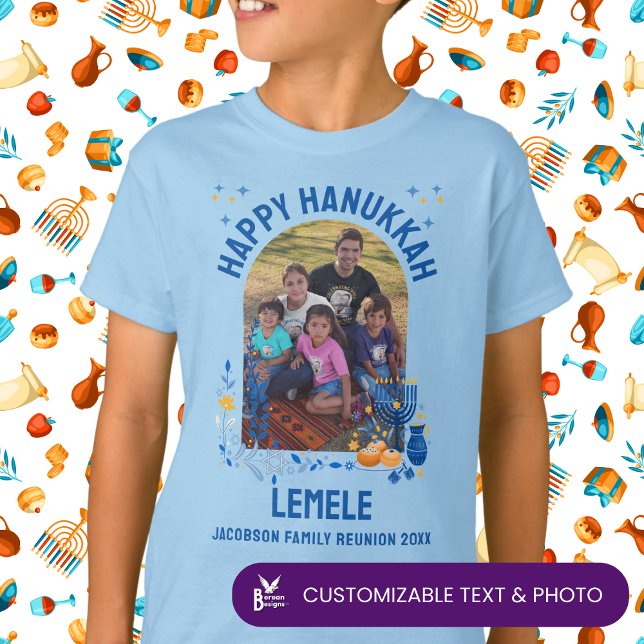 HANUKKAH FAMILY REUNION Anpassningsbar LEMELE Kids T Shirt (Customizable photo and text for Hanukkah family reunion. Matching shirt and gifts available.)