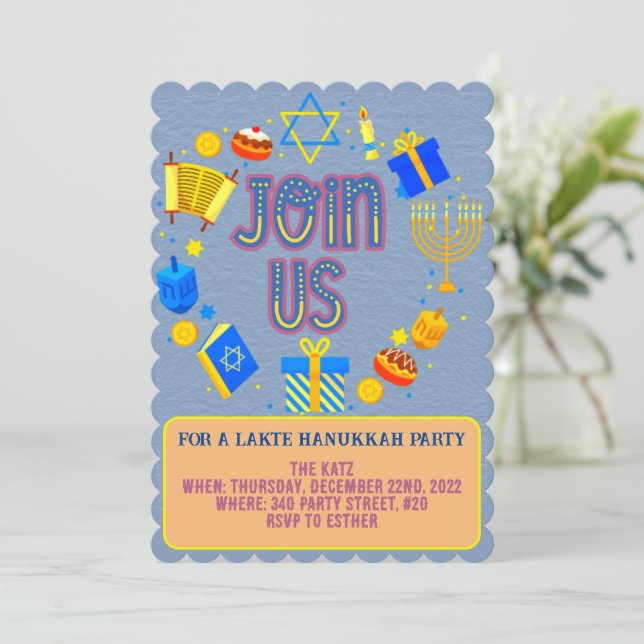 Hanukkah-festinvitationer med modern textdesign inbjudningar (Stående Fram)