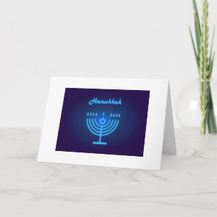 Hanukkah-festival Menorah Blå Neonljus Symbol Kort