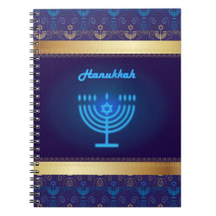 Hanukkah Festival Menorah dekorativ blå ornament Anteckningsbok
