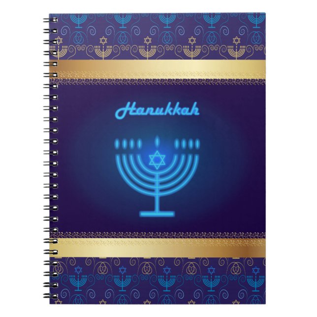 Hanukkah Festival Menorah dekorativ blå ornament Anteckningsbok (Framsidan)