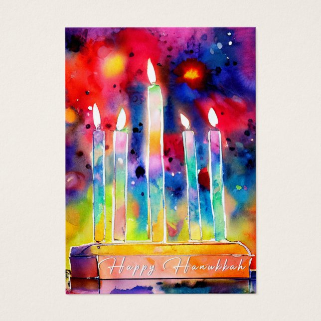 Hanukkah Festival of Light Watercolor Gift Märkre Visitkort (Framsidan)