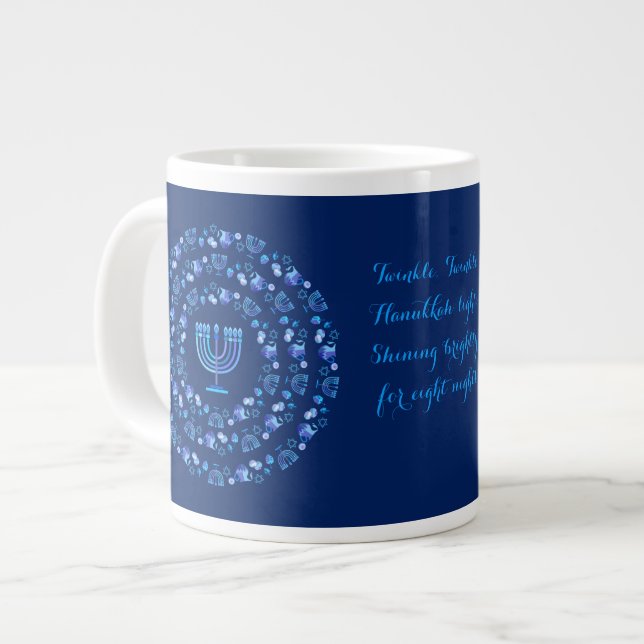 Hanukkah Festival of ljus Mandala Navy Blue Jumbo Mugg (Framsida vänster)
