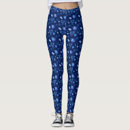 Hanukkah Festival Party Trendig Blue Doodle Mönste Leggings