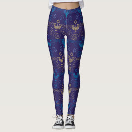 Hanukkah Festival Party Trendig Blue Doodle Mönste Leggings
