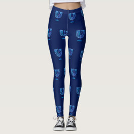 Hanukkah Festival Party Trendig Blue Doodle Mönste Leggings