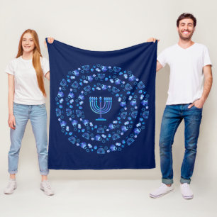 Hanukkah-festivalen i Ljus Mandalas havsblå marin Fleecefilt