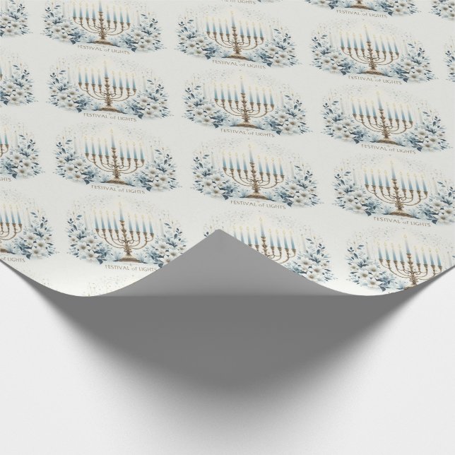 Hanukkah-festivalen i Ljus med Menorah och Lily Presentpapper (Hörn)